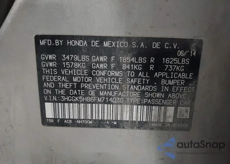 2015 Honda Fit Ex/Ex-L из США, поврежденный, VIN 3HGGK5H86FM714030